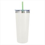 White Tumbler with Mint Straw And Clear Lid With White Flip-Top Accent